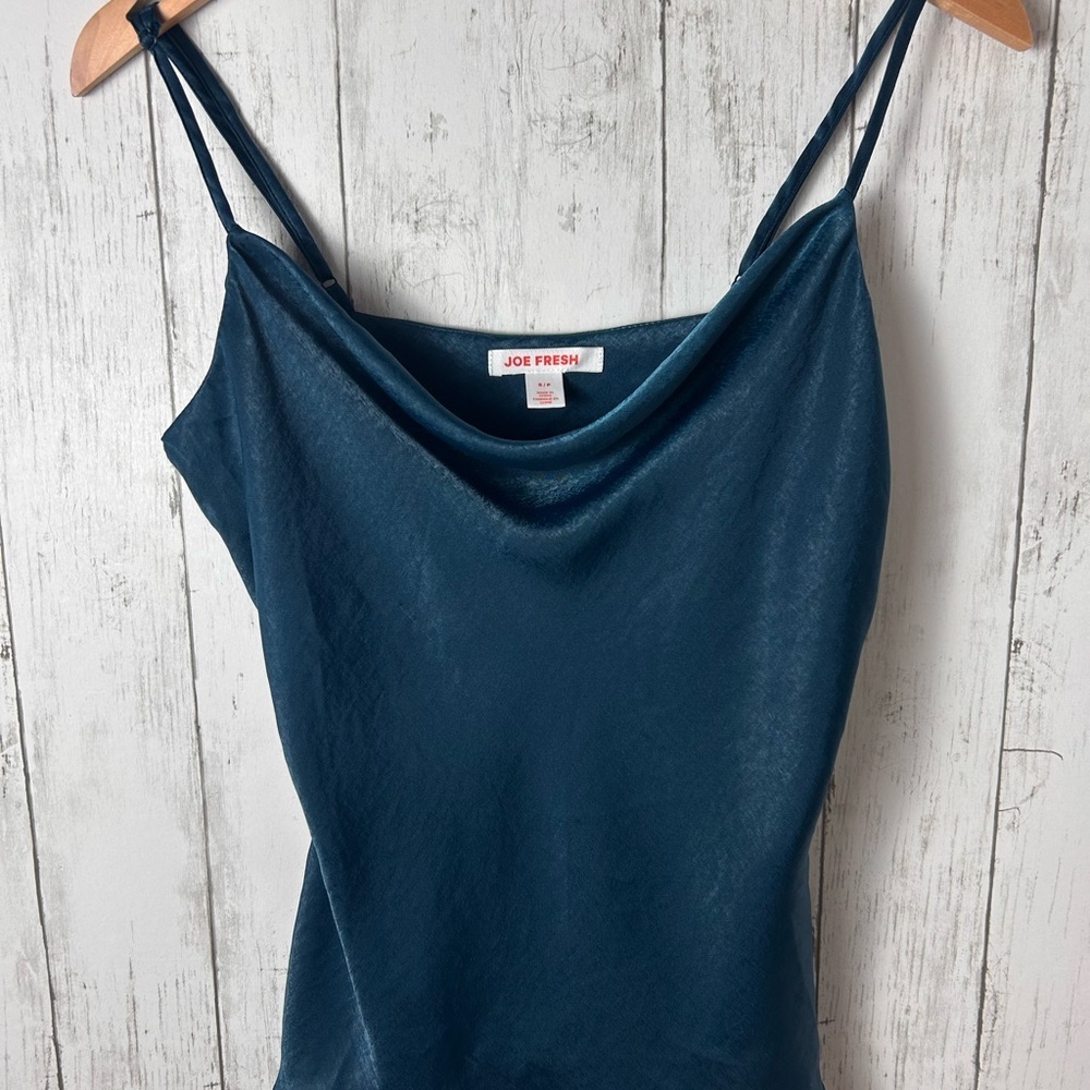 Joe Fresh Satin Cowl Neck Cami – Teal Blue – Size Small